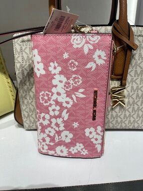 MICHAEL KORS Jet Set Travel Large Double Zip Printed Signature Logo Wristlet Wal